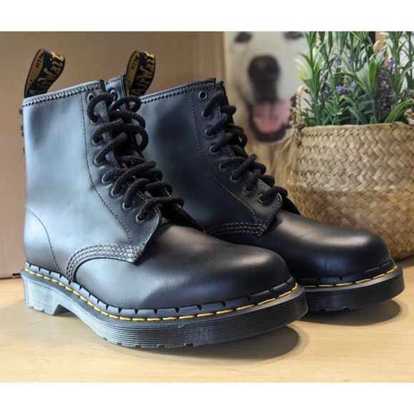 Dr. Martens 1460 Black + Brown Abruzzo WP Leather Lace Up Combat Boots UK 6 NIB main image 13